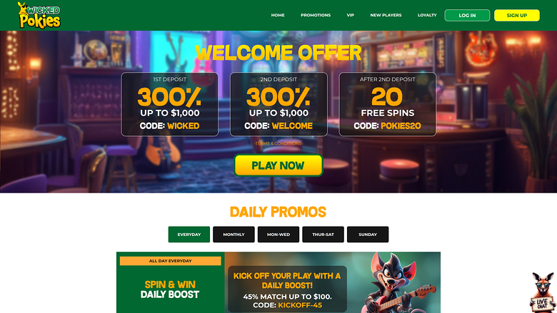 Wicked Pokies Casino — Promotions page