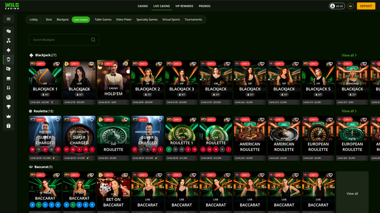 Wild Casino — Live dealer lobby