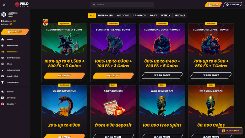 Wild Tokyo Casino — Promotions page