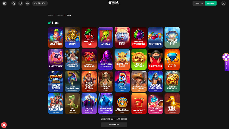 Wild Tornado Casino — Games lobby