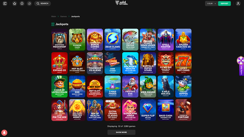 Wild Tornado Casino — Jackpot games