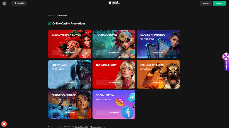 Wild Tornado Casino — Promotions page