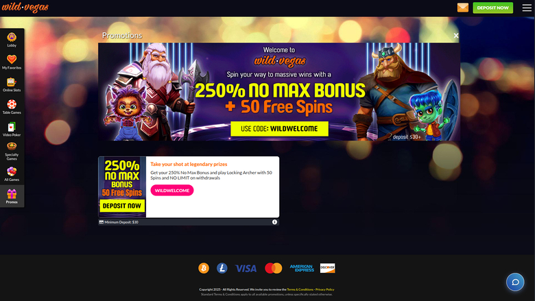 Wild Vegas Casino — Promotions page