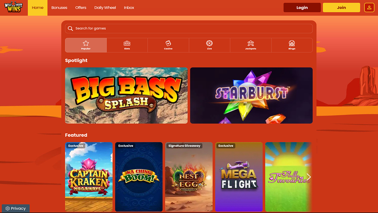 Wild West Wins — Games lobby