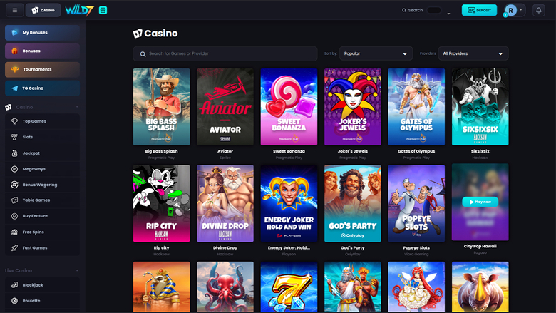 Wild7 Casino — Games lobby