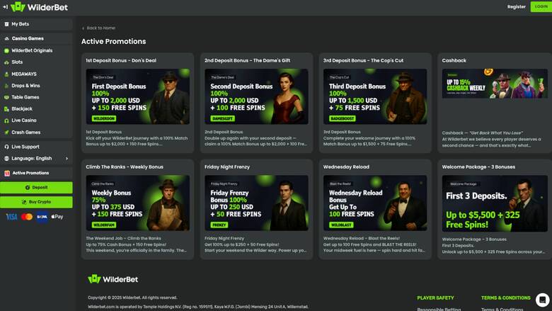 Wilderbet Casino — Promotions page