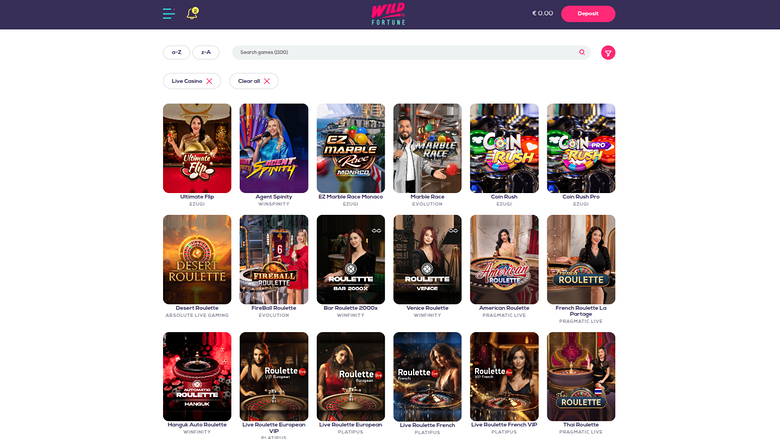 Wildfortune Casino — Live dealer lobby