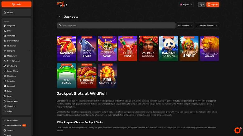 WildRoll Casino — Jackpot games