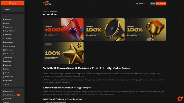 WildRoll Casino — Promotions page