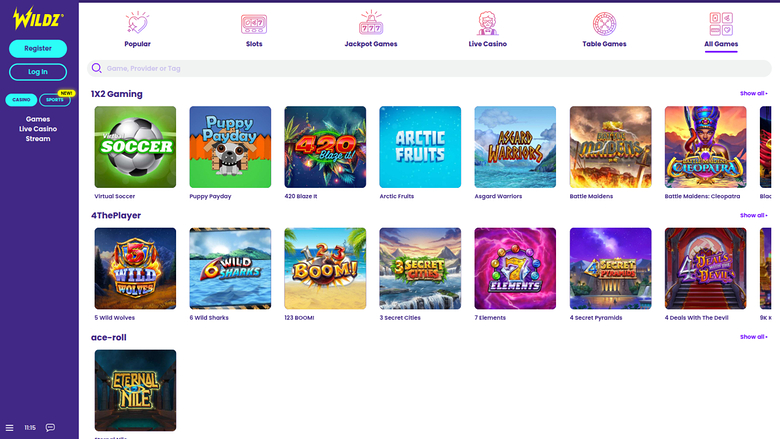 Wildz Casino — Games by studio