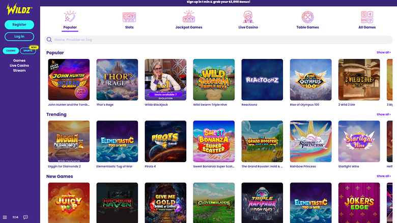 Wildz Casino — Games lobby