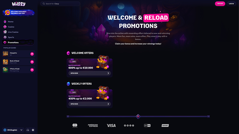 Wildzy Casino — Promotions page