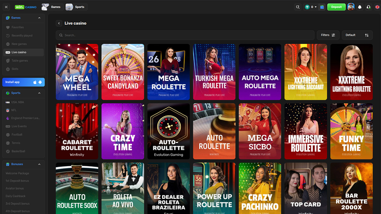 Win Casino — Live dealer lobby