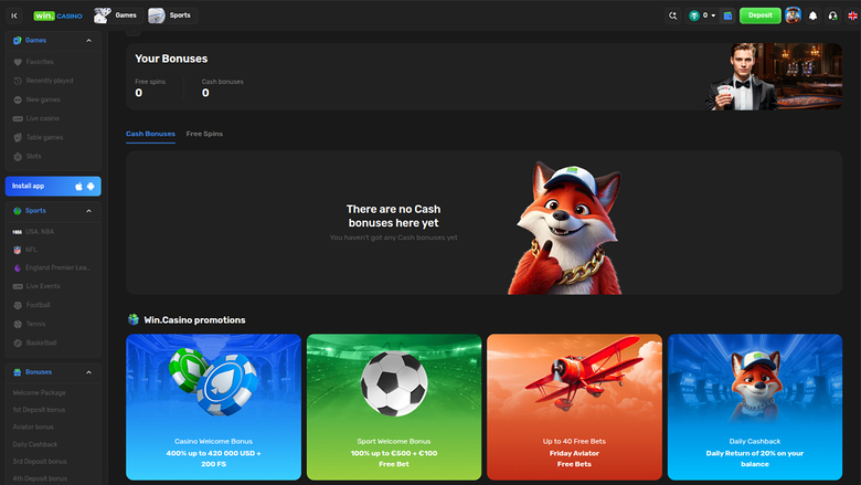 Win Casino — Promotions page