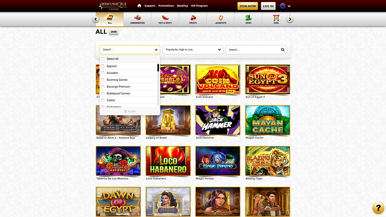 Win Unique Casino — Games by studio
