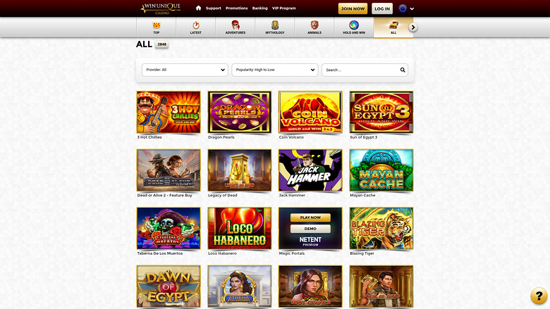 Win Unique Casino — Games lobby