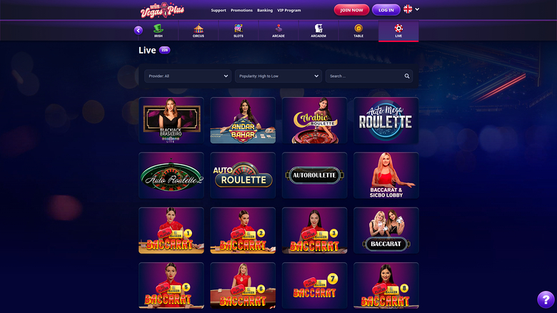 Win VegasPlus Casino — Live dealer lobby