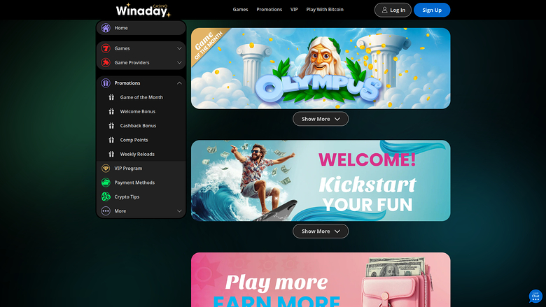 Winaday Casino — Promotions page