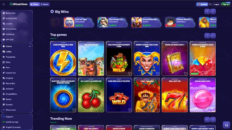 Winairlines Casino — Games lobby