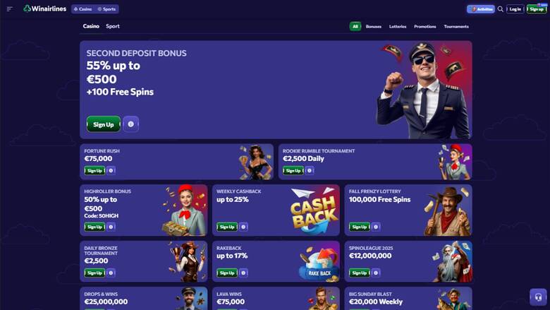 Winairlines Casino — Promotions page