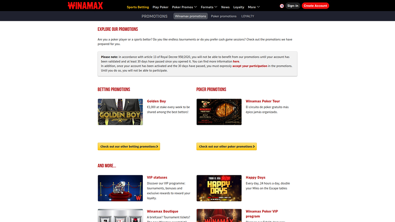 Winamax — Promotions page