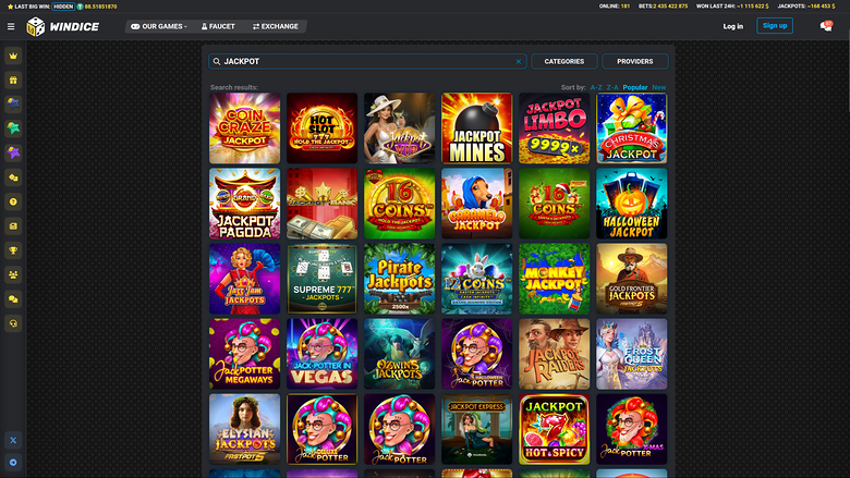 WinDice Casino — Jackpot games