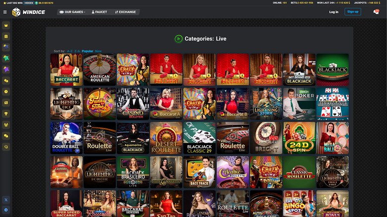WinDice Casino — Live dealer lobby