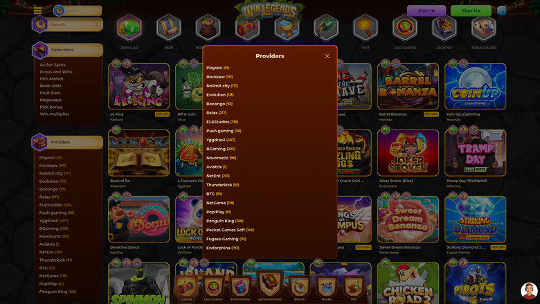 WinLegends Casino — Games by studio