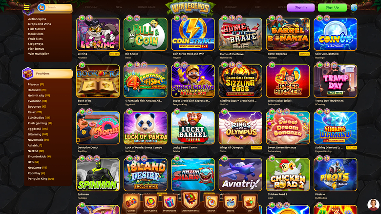 WinLegends Casino — Games lobby