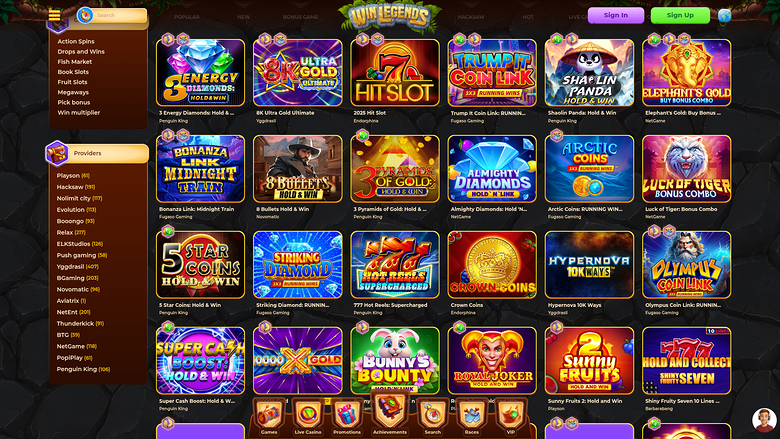 WinLegends Casino — Jackpot games