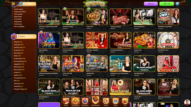 WinLegends Casino — Live dealer lobby