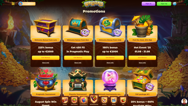 WinLegends Casino — Promotions page