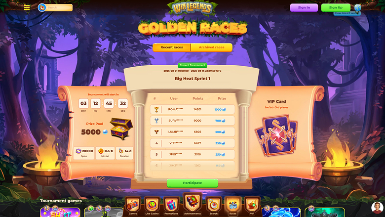 WinLegends Casino — Tournaments