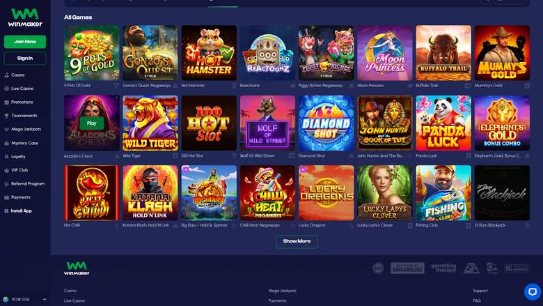 Winmaker Casino — Games lobby