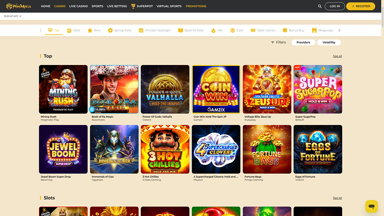 WinMega Casino — Games lobby