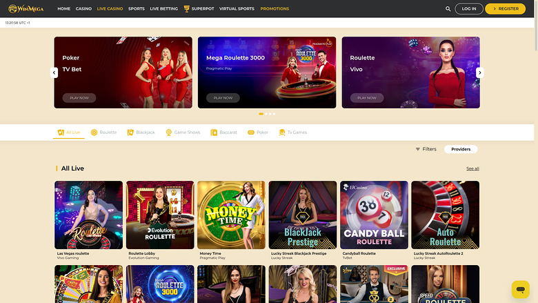 WinMega Casino — Live dealer lobby