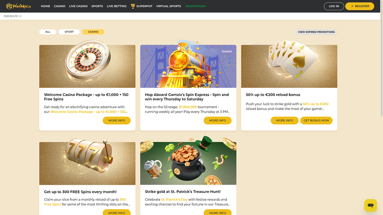 WinMega Casino — Promotions page