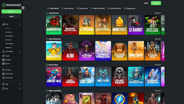Winningz Casino — Games lobby
