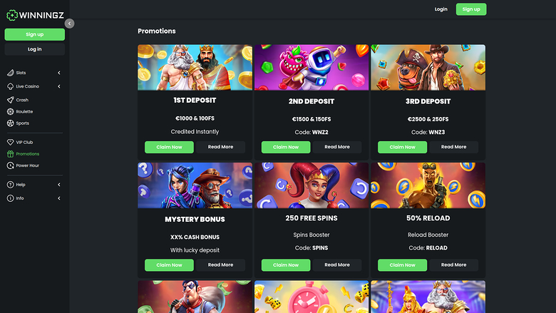 Winningz Casino — Promotions page