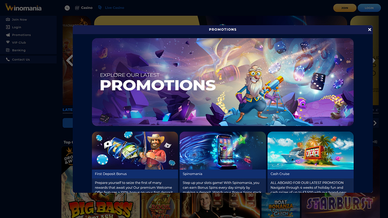 WinOMania Casino — Promotions page