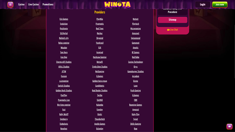 Winota Casino — Games by studio