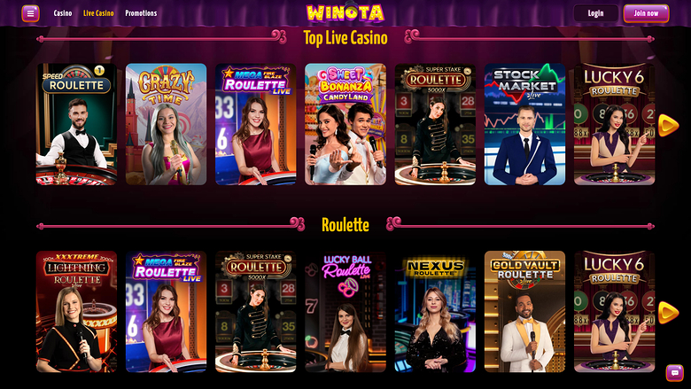 Winota Casino — Live dealer lobby