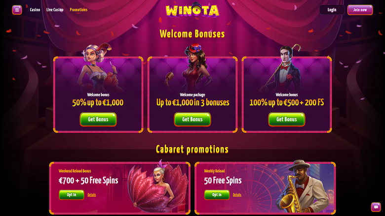 Winota Casino — Promotions page