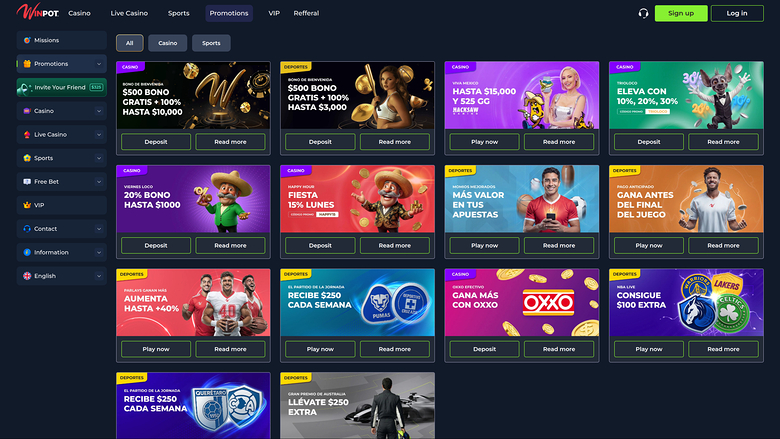 Winpot — Promotions page