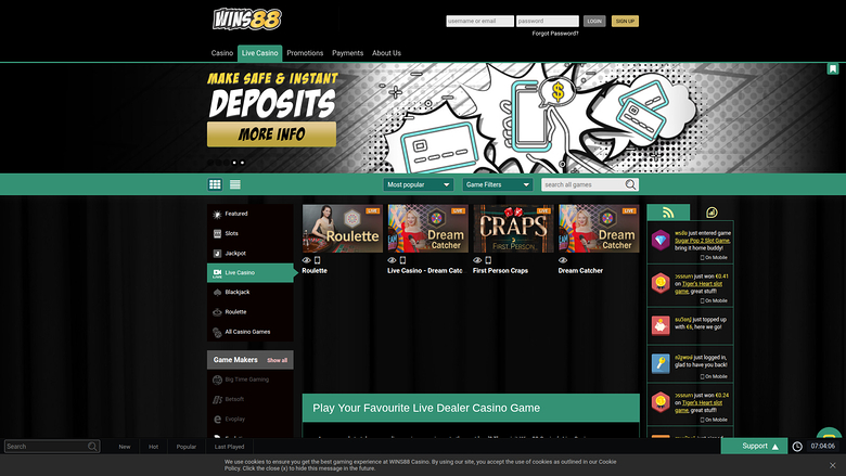 Wins88 Casino — Live dealer lobby