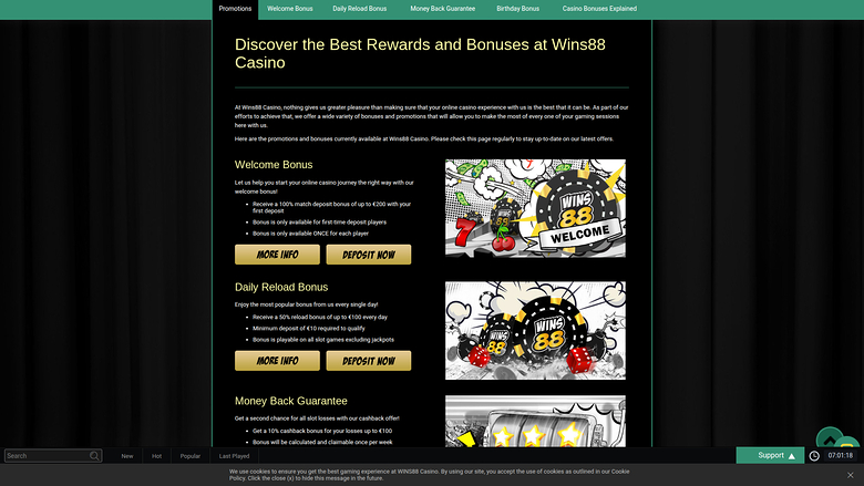 Wins88 Casino — Promotions page