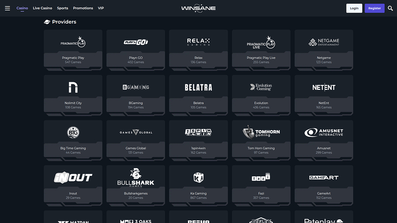 Winsane Casino — Games by studio
