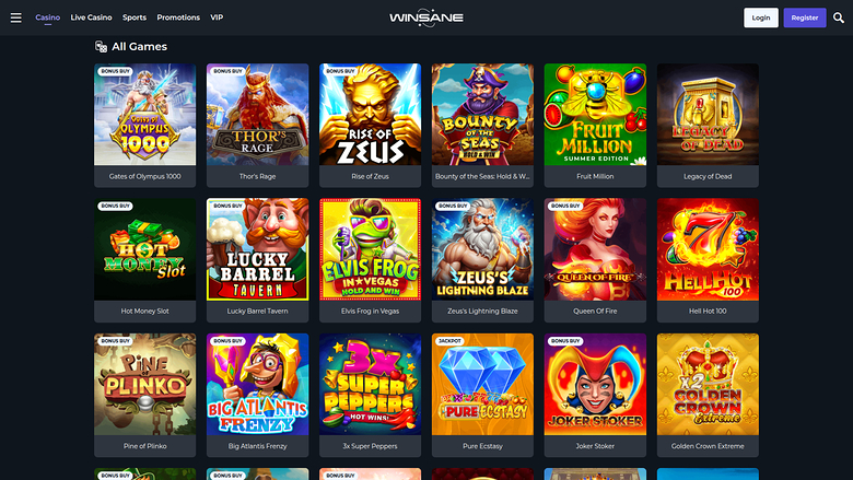 Winsane Casino — Games lobby