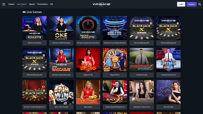 Winsane Casino — Live dealer lobby