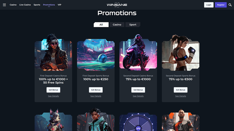 Winsane Casino — Promotions page